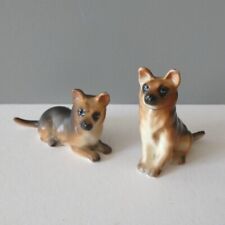 2 Small Miniature Vintage Ceramic Alsatian Dog Ornaments Cute Kitsch Retro Japan picture
