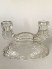 Vintage Clear Pressed Glass Crystal Double Candlestick Holders 4.5 inches Tall picture
