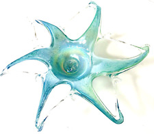 Murano Art Glass Bowl Dish Light Iridescent Blue Starfish Sunburst Vintage picture