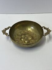 Vintage Brass Bowl with Handles Embossed Floral Pattern picture