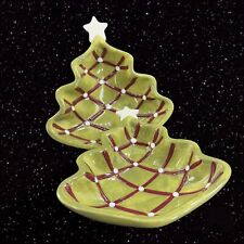 Pottery Barn Seasons Greetings Christmas Tree Serving Plates Dish Ceramic Set 2 picture
