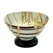 Kintsugi Bowl Pale Celadon Brown Swirl Porcelain Gold Crack Personal Growth Gift picture