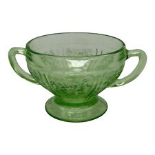 Set Of 2 Vintage Sharon Cabbage Rose Green Depression Vaseline Glass Open Sugar picture