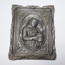 Vintage German 3D Pewter Relief Wall Art Framed Picture Sculpture Winter 8 X 10 picture