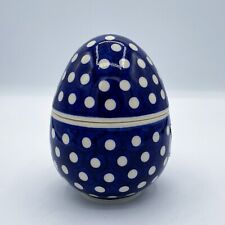 Ceramika Wiza Boleslawiec Polish Pottery Ceramic Egg Trinket Box Candy Dish Blue picture