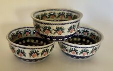 3 Boleslawiec Polish Pottery Cereal Bowls - Apple Pattern -  5 1/2