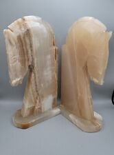 Vintage Mid Century Green Onyx Horse Head Bookends- a Pair 10.5