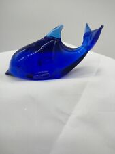 Vintage Harmon Glass Hand Blown Cobalt Blue Dolphin Figurine Paperweight Tail Up picture