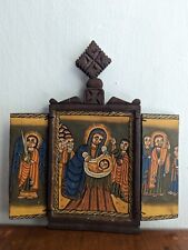 Vintage Ethiopian Wooden Icon with Cross Hand Painted Ethiopia African Art picture