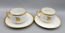 2x Vintage W Austria Teacup & Saucer Set monogram initial “D” w/ Gold Trim picture