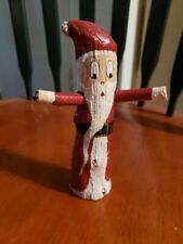 Vintage 90's Hand Painted Santa Christmas Figurine Made from Tree Stick Branch picture