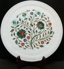 12 Inches Floral Design Inlaid Decorative Plate White Marble Table Decor Plate picture