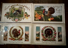 Lot of 4~Vintage Thanksgiving Postcards with Turkeys~Pumpkins~Autumn Scenes~h760 picture