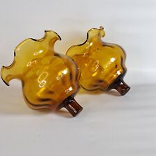 2 Amber Glass Globe Peg Votive Candle Holders Ruffled Edge Sconce HOMCO picture