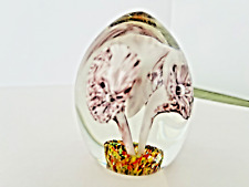 Vintage Glass Paperweight Egg Shape TRUMPET FLOWERS Controlled Bubbles picture