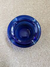 VTG ASHTRAY COBALT BLUE GLASS SMALL 4 SLOTS RIBBED BASE 3.5