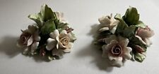 Vintage Capodimonte Candle Holders Roses/Flowers Set of 2 Made In Italy picture