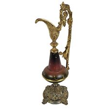 Antique Victorian French Brass Red Body Gilt Ornate Mantle Ewer Late 1800s  picture
