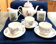 Wedgewood Peter Rabbit Tea Pot w/lid,Creamer,Sugar w/lid,3 Tea Cups w/Saucers picture
