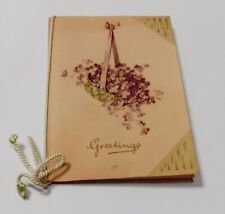 VICTORIAN ANTIQUE HEARTIEST GREETING CHRISTMAS CARD PURPLE FLORAL HANGING BASKET picture
