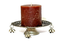 Vintage Candle Holder Pedestal Plate Metal with Bells picture