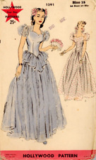 Vintage 1940s Evening Dress Pattern Rare Size 18 Bust 36 Hip 39 Hollywood 1291 picture