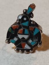 ZUNI THUNDERBIRD RING RARE FIND WITH LEGS BY HARRY DEUTSAWE SIZE 9 , 1950'S picture