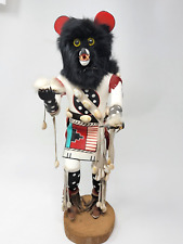 Kachina Doll Black Bear Signed Edison Grueber 1989 Black Fur Seashell Painted 16 picture
