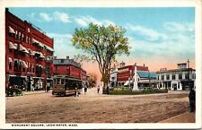 VINTAGE POSTCARD STREET SCENE AND TROLLEYS MONUMENT SQUARE LEOMINSTER MASS 1922 picture