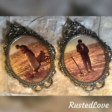 Vintage Convex Picture Frames with Gleaners Harvest Farming Scenes Set of 2. * picture