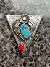 Sterling Silver & Turquoise Belt Tip End Unmarked Native American Western  picture