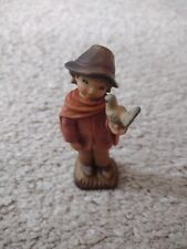 ANRI WOODCARVINGS NEW SMALL TALK 6 1/4 TALL A-317 LITTLE BOY HOLDING BIRD VINTAG picture