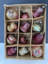 Antique Miniature Feather Tree Ornaments, Bumpy, Ribbed, Unsilvered, Bells & Box picture