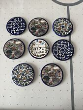Vintage Armenian Hand Painted Pottery Wall Hangings/Coasters Set of 8, 3 Inches picture