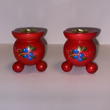 Vintage Swedish Sweden Red Painted Candle Holder Pair picture