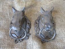 2 Large CAST IRON Horse Heads Head Ring Hitching Post Barn Holder Decor Bathroom picture