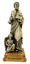 Pewter Saint St Matthew Figurine Statue on Gold Tone Base, 4 1/2 Inch picture