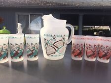 Vintage Gay Fad Frosted Pitcher & 6 Tumblers Signed Beautiful Set picture