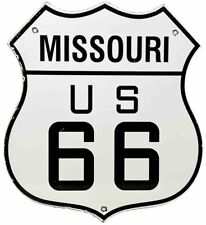 VINTAGE US ROUTE 66 MISSOURI MO PORCELAIN METAL HIGHWAY SIGN GAS OIL ROAD SHIELD picture
