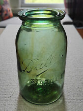 BALL STANDARD GREEN AQUA WITH HEAVY AMBER SWIRLS WAX SEALER QUART FRUIT JAR picture