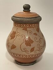 Vase Urn Canister with Lid Earthen Stoneware Crackle Orange Leaves Vine 10