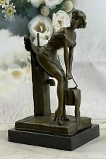 Art Deco Vintage Signed Preiss Marble Bronze Semi Nude Lady Sculpture Figure NR picture