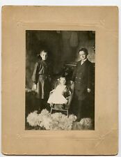Victorian Teenage Girl, Boy & Child with Teddy Bear, Vintage Mounted Photo picture