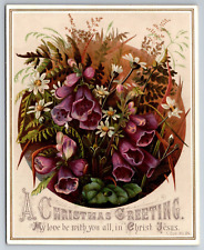 1890s Victorian Christmas Card Flowers Poem Beautiful ~7655 picture