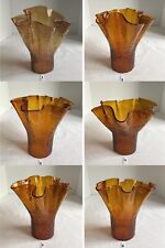Vintage Amber Crackle Glass Lamp Shade Ruffled MCM Mid Century Modern Glass Art picture
