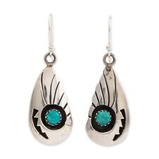 NATIVE JOHN WHITE STERLING SILVER GREEN TURQUOISE SHADOW BOX DANGLE EARRINGS picture
