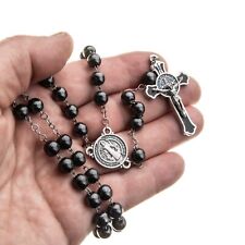 St Benedict Rosary Catholic Black Round Hematite 7mm Beads 21