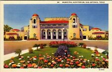 VTG 1930's Municipal Auditorium Architecture San Antonio Texas TX Linen Postcard picture