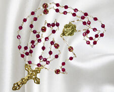 Unbreakable Handmade Catholic Rosary Ruby Czech Crystal, Birthstone Rosary Gift picture