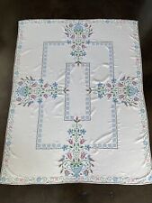 Vintage Hand Cross Stitched Floral Rectangle Tablecloth 82” x 65” picture